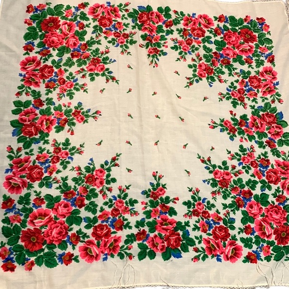 💙💛 Vintage Ukrainian Wool Scarf Khustka Floral 1980s 💙💛 - Picture 5 of 8